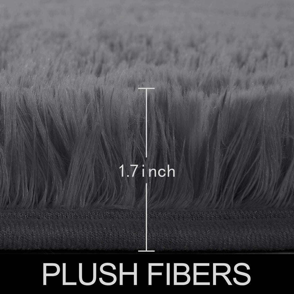 Gray Round Rug for Bedroom,Fluffy Circle Rug for Kids Room,Furry Carpet for Teen's Room,Shaggy Circular Rug for Nursery Room