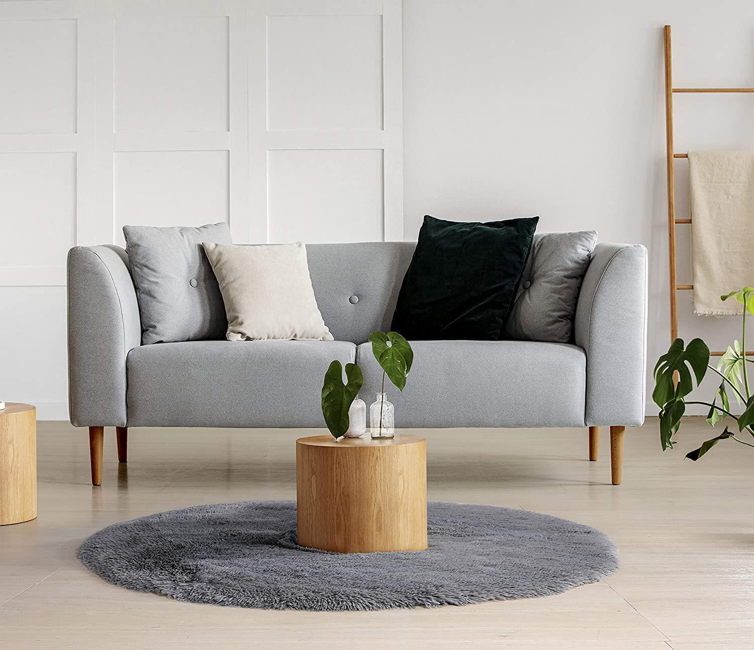 Gray Round Rug for Bedroom,Fluffy Circle Rug for Kids Room,Furry Carpet for Teen's Room,Shaggy Circular Rug for Nursery Room