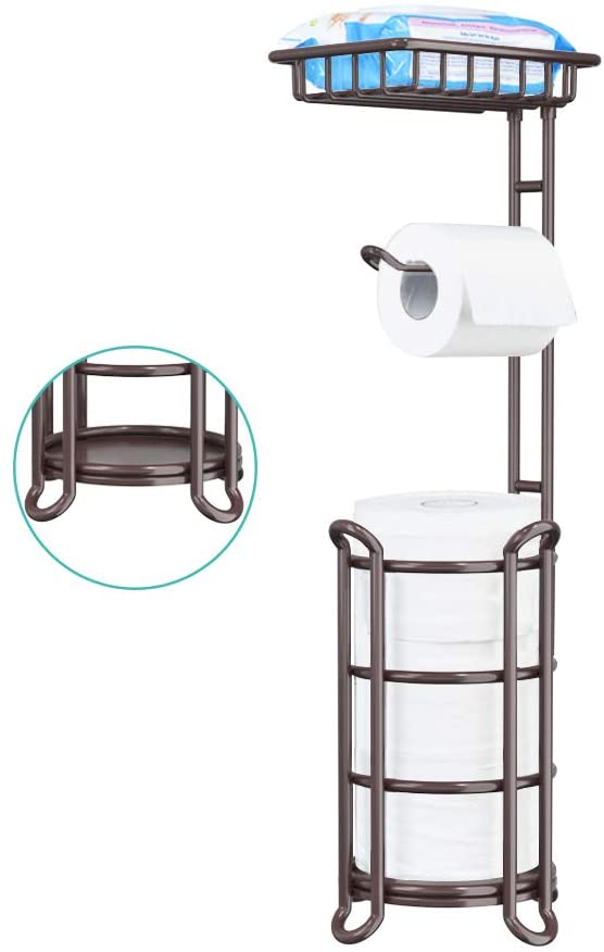 Toilet Paper Holder Stand Tissue Paper Roll Dispenser with Shelf for Bathroom Storage Holds Reserve Mega Rolls-Bronze