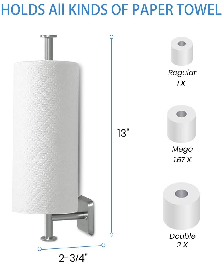 Paper Towel Holder Under Cabinet Mount Hanging Paper Towel Roll Dispenser Wall Mounted Storage Mega Rolls-Nickel