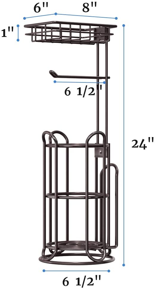 TreeLen [Upgrade] Toilet Paper Holder Stand with Shelf Tissue Holders for Bathroom FreeStanding Bath Tissue Roll Holder for Mega Rolls/Phone/Wipe/Magazine-Bronze