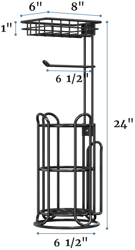 TreeLen Toilet Paper Holder Stand Bathroom Tissue Roll Holders Freestanding with Shelf Storage Large Rolls/Phone/Wipe/Tablet/Magazine-Black