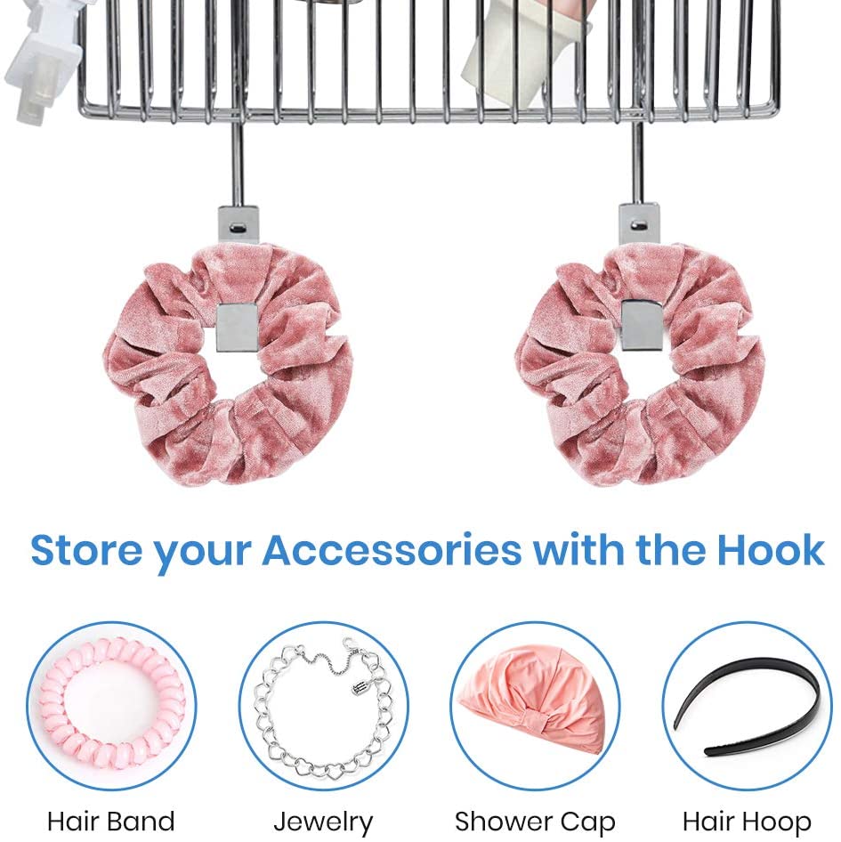 Hair Dryer Holder Organizer Bathroom Styling Tool Appliance Storage Caddy 2 in 1 Wall Mount /Cabinet Door for Hot Curling Iron Straightener Brushes-Chrome