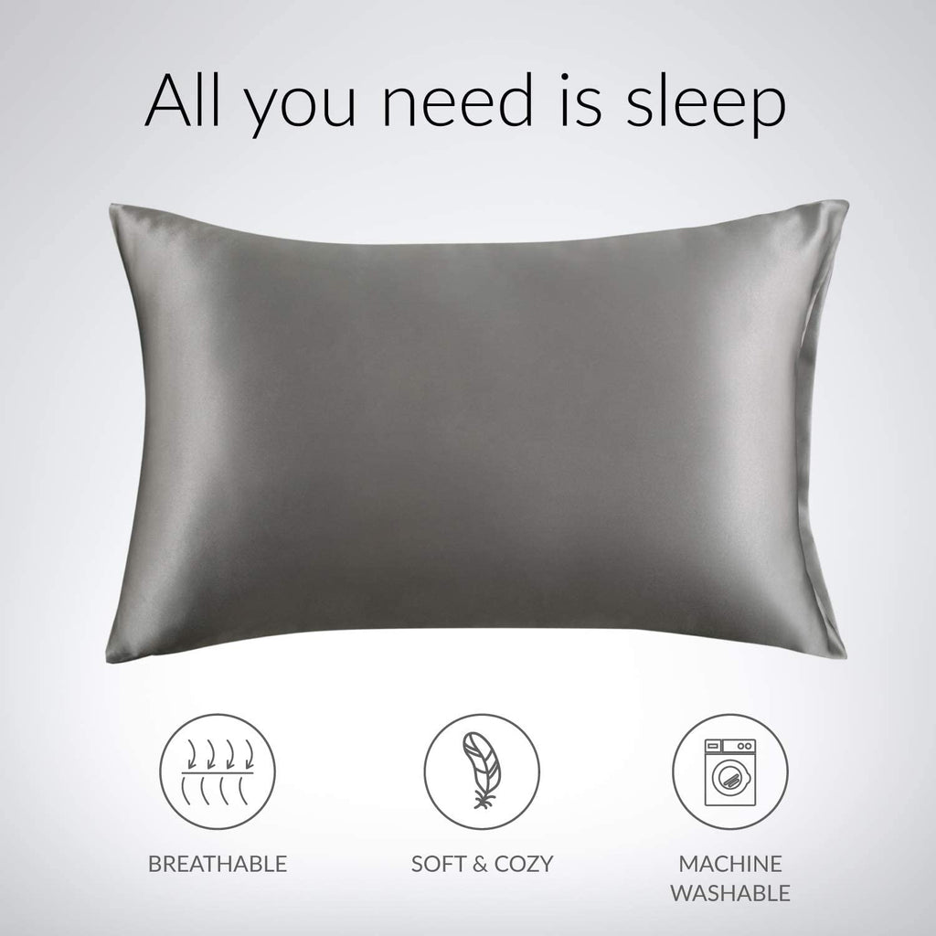 Satin Pillowcase for Hair and Skin, 2-Pack Pillow Cases - Satin Pillow Covers with Envelope Closure, Dark Grey