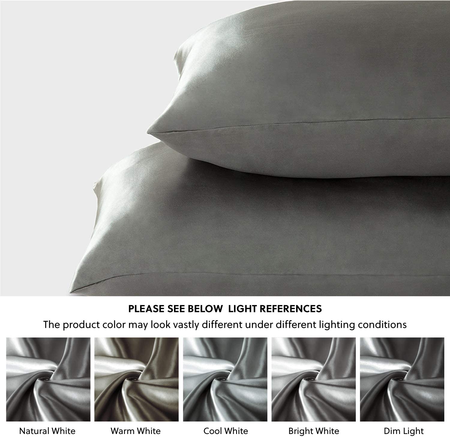 Satin Pillowcase for Hair and Skin, 2-Pack Pillow Cases - Satin Pillow Covers with Envelope Closure, Dark Grey