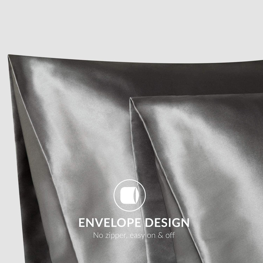 Satin Pillowcase for Hair and Skin, 2-Pack Pillow Cases - Satin Pillow Covers with Envelope Closure, Dark Grey