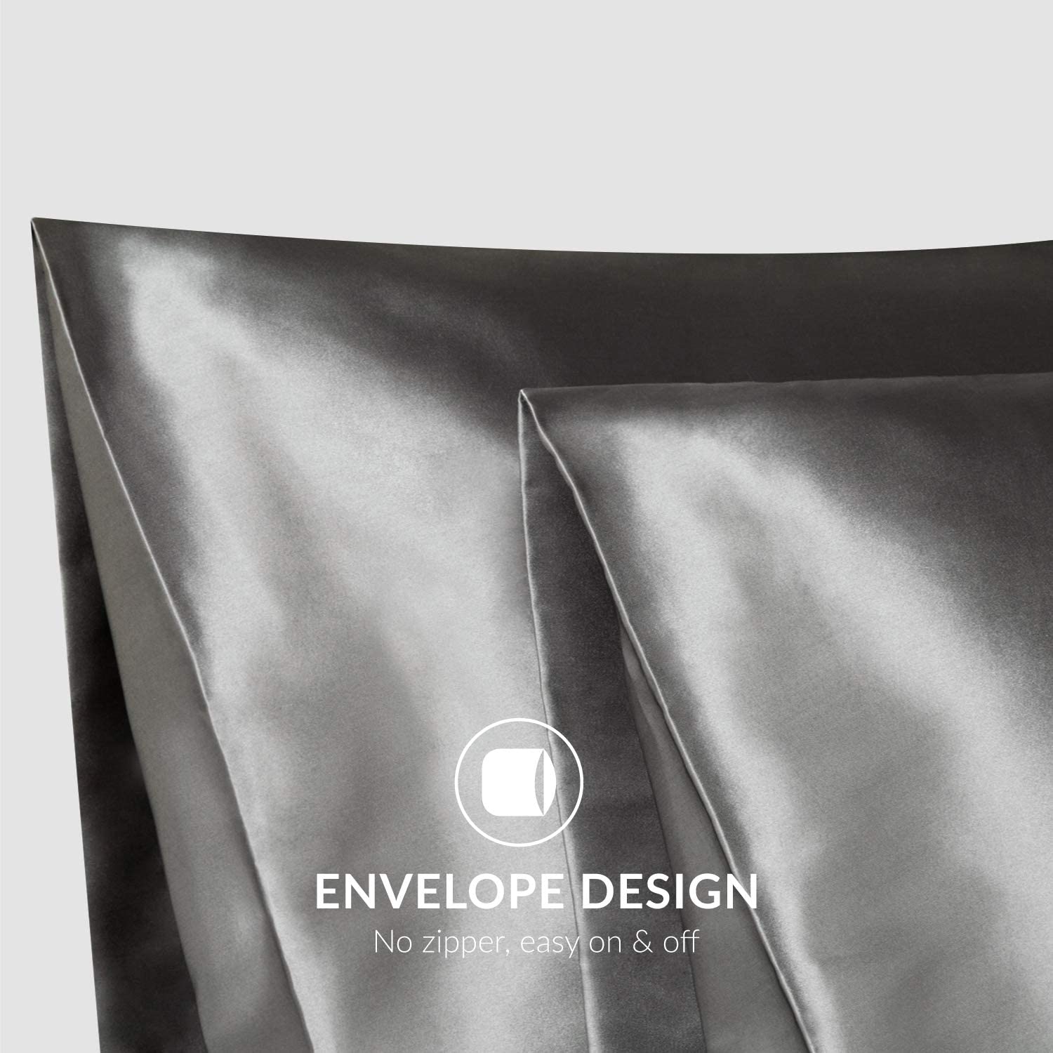 Satin Pillowcase for Hair and Skin, 2-Pack Pillow Cases - Satin Pillow Covers with Envelope Closure, Dark Grey