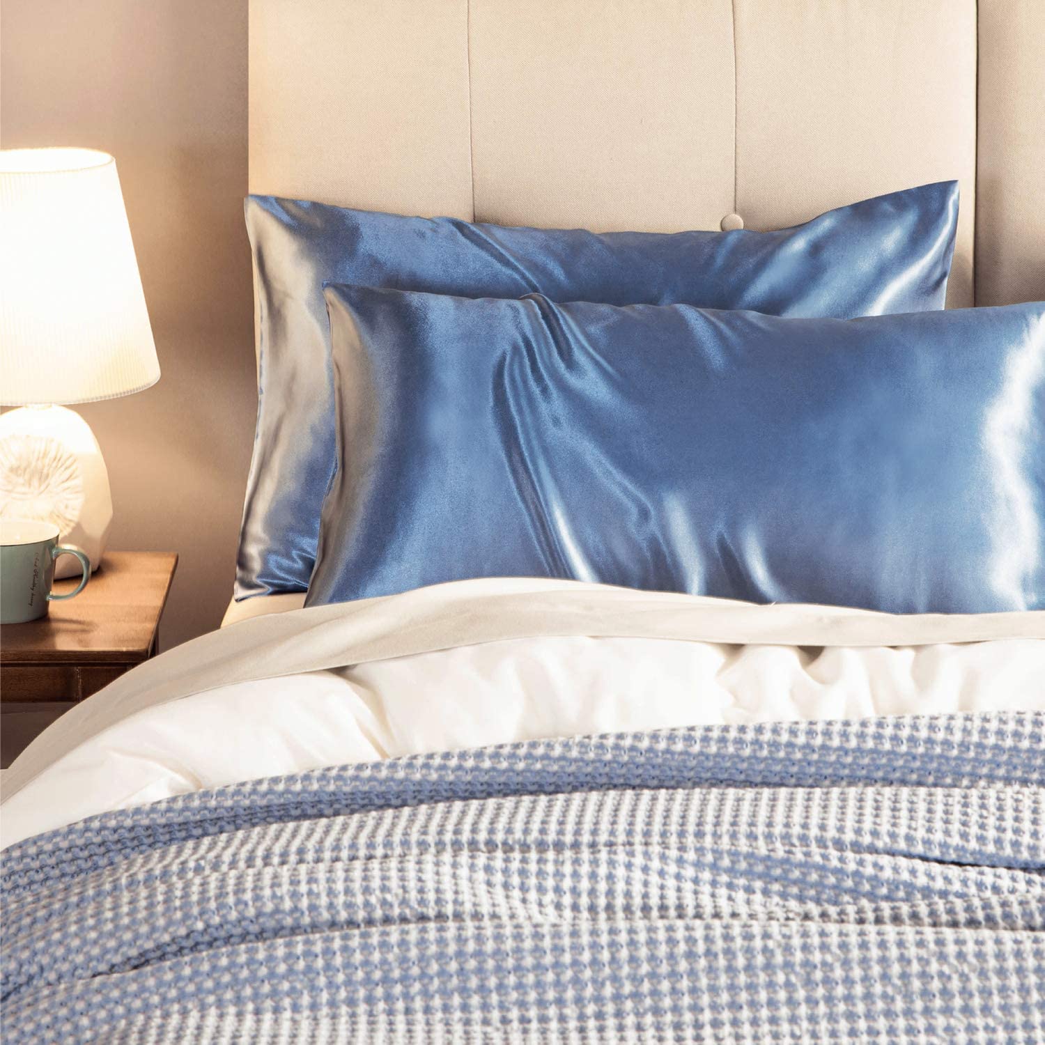 Satin Pillowcase for Hair and Skin, 2-Pack Pillow Cases - Satin Pillow Covers with Envelope Closure, Airy Blue