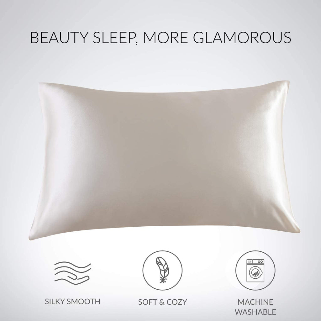 Satin Pillowcase for Hair and Skin, 2-Pack Pillow Cases - Satin Pillow Covers with Envelope Closure, Beige