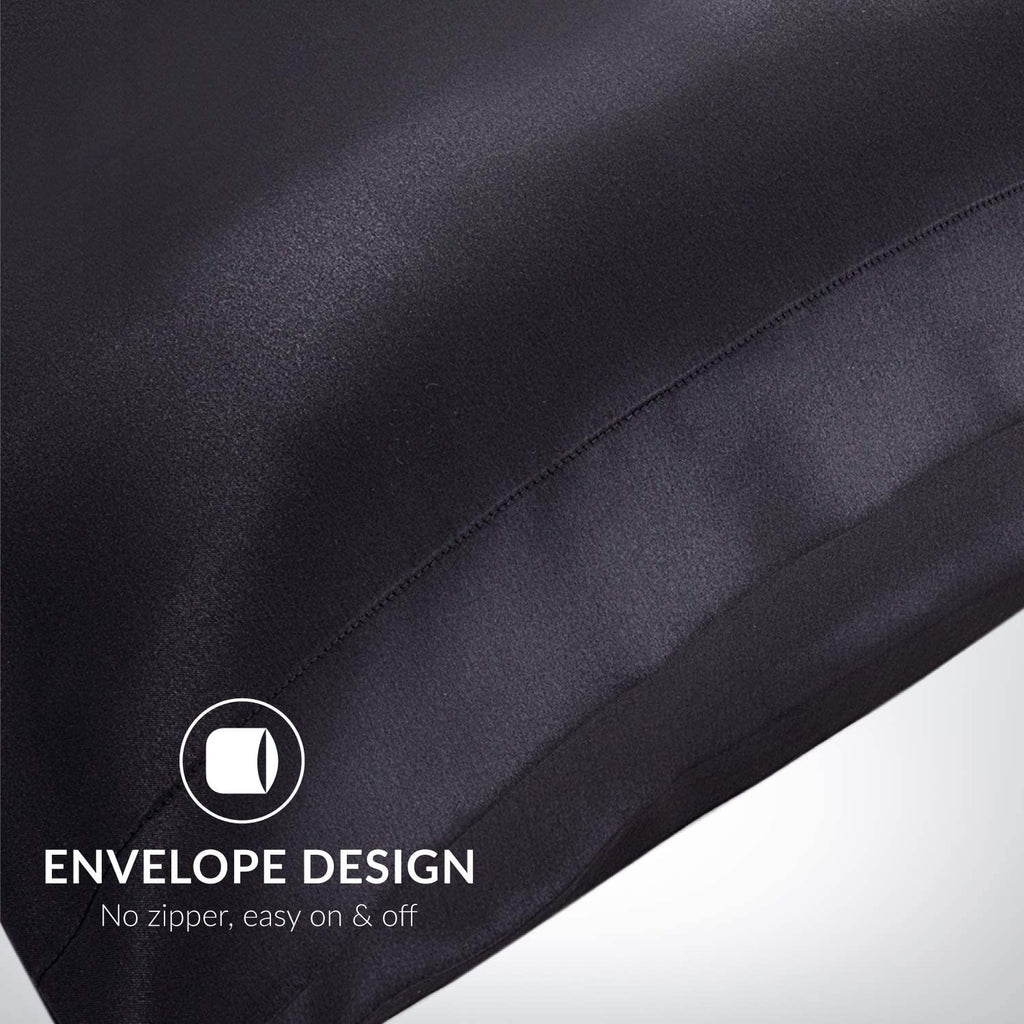 Satin Pillowcase for Hair and Skin, 2-Pack Pillow Cases - Satin Pillow Covers with Envelope Closure, Black