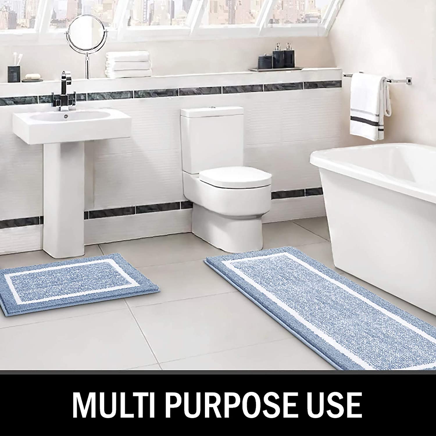 Bathroom Rug Mat, Ultra Soft and Water Absorbent Bath Rug, Bath Carpet, Machine Wash/Dry, for Tub, Shower, and Bath Room (Blue)