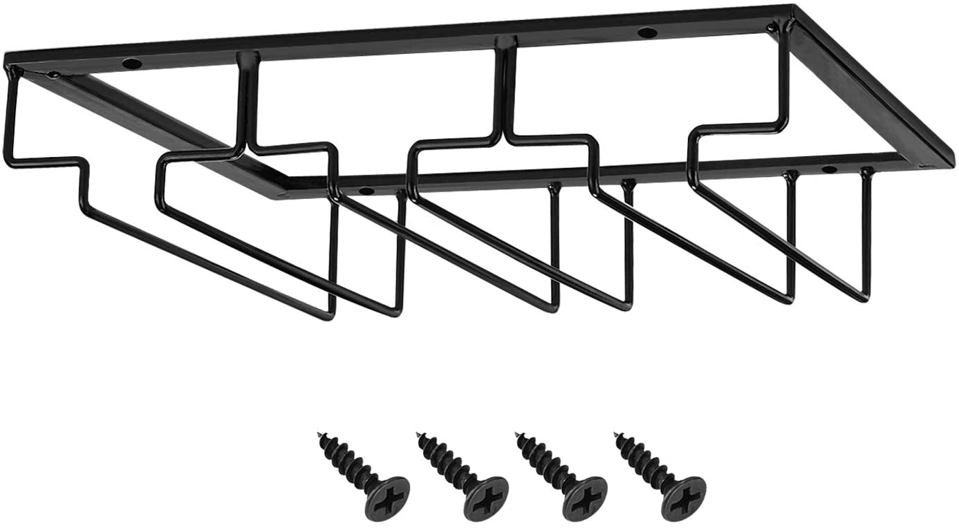 Wine Glasses Rack Under Cabinet Stemware Rack,Wine Glass Hanger Rack Wire Wine Glass Holder Storage Hanger for Cabinet Kitchen Bar (3 Rows)