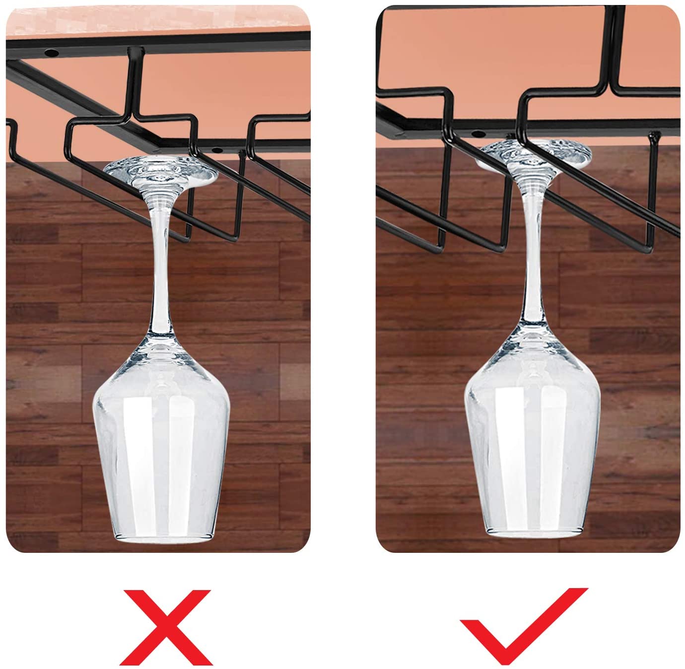 Wine Glasses Rack Under Cabinet Stemware Rack,Wine Glass Hanger Rack Wire Wine Glass Holder Storage Hanger for Cabinet Kitchen Bar (3 Rows)