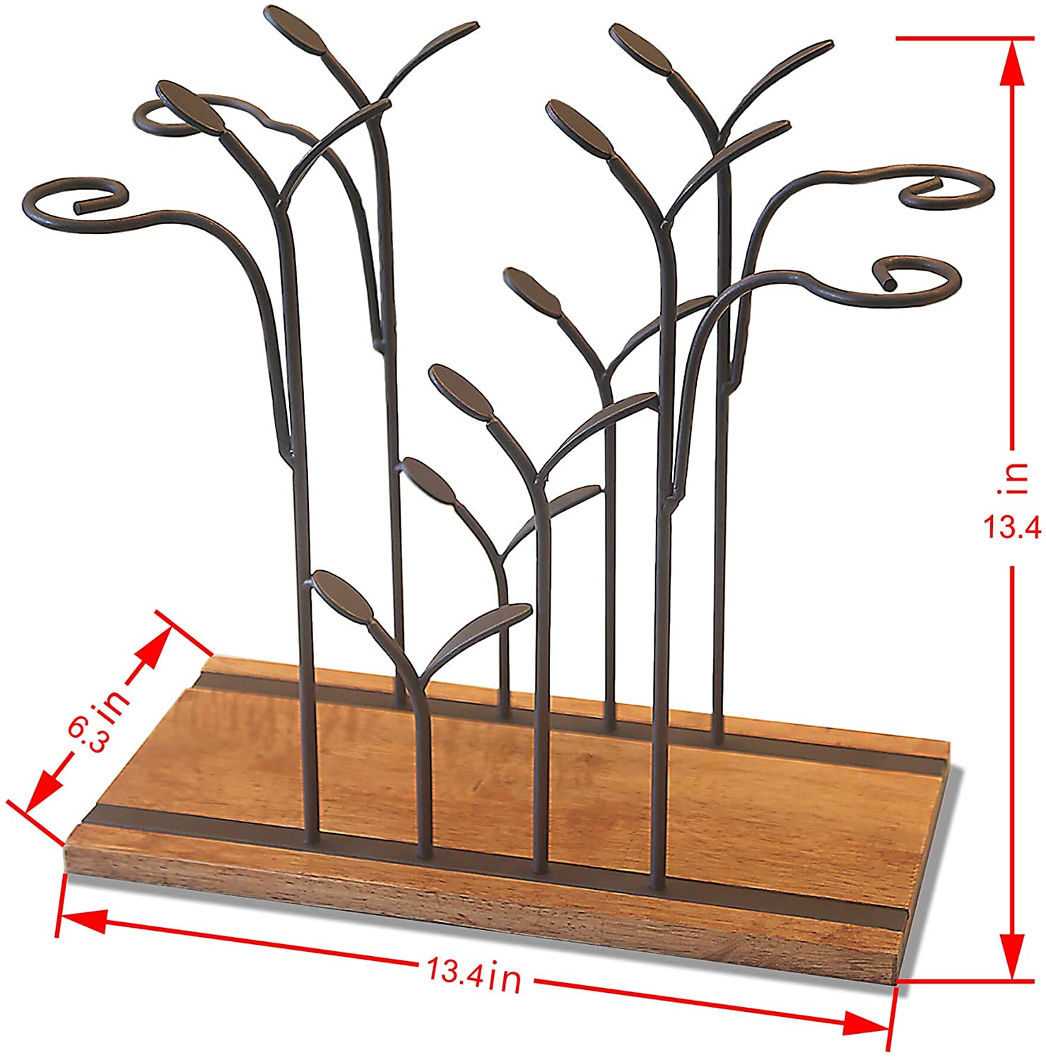 Tabletop Wood Wine Holder, Countertop Wine Rack, Hold 4 Wine Bottles and 4 Glasses, Perfect for Home Decor & Kitchen Storage Rack, Bar, Wine Cellar, Cabinet, Pantry, etc, Wood & Metal (Bronze)