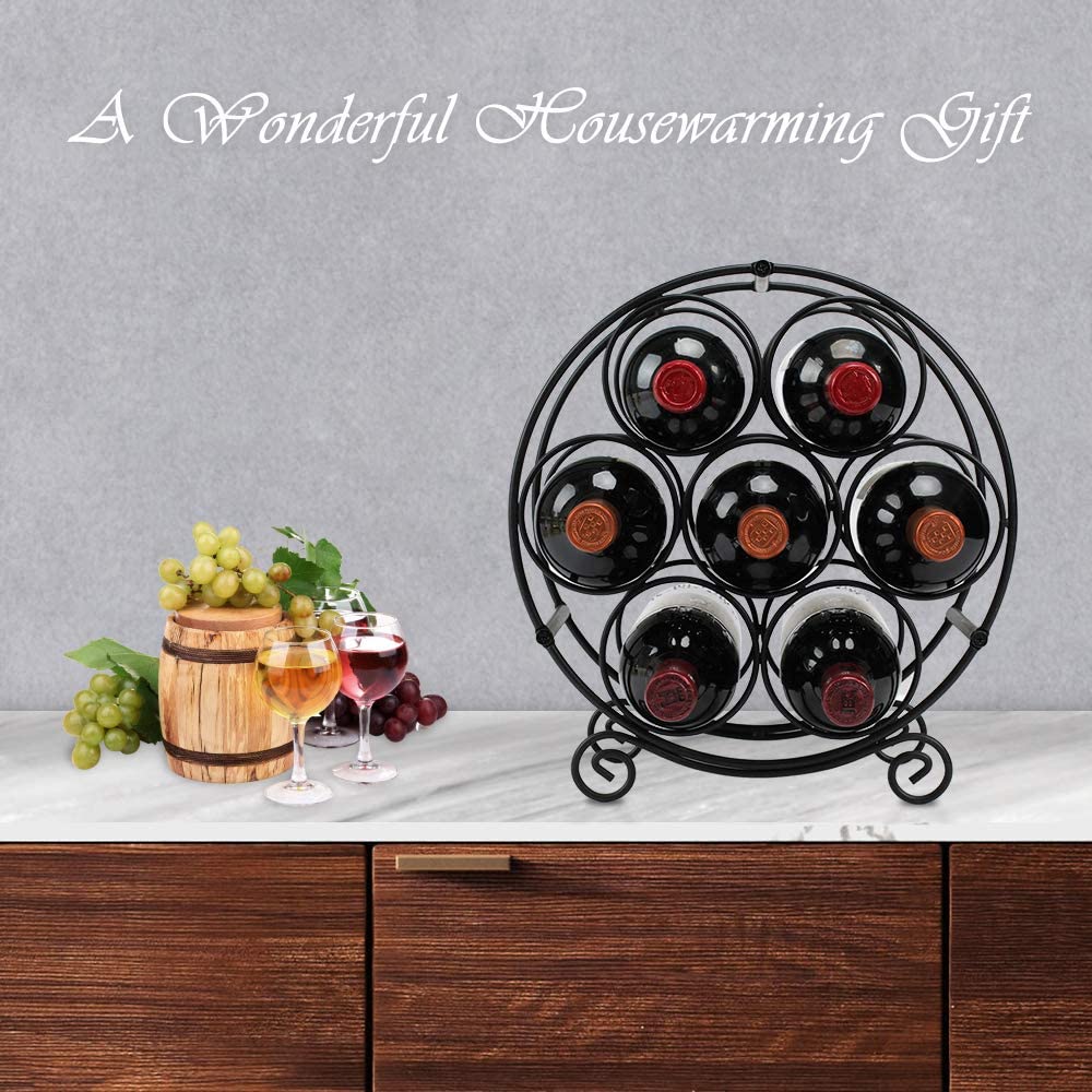 Wine Racks Countertop, 7 Bottles Wine Organizer Stand, Metal Free Standing Wine Storage Holder, Water Bottle Holder Stand-Black