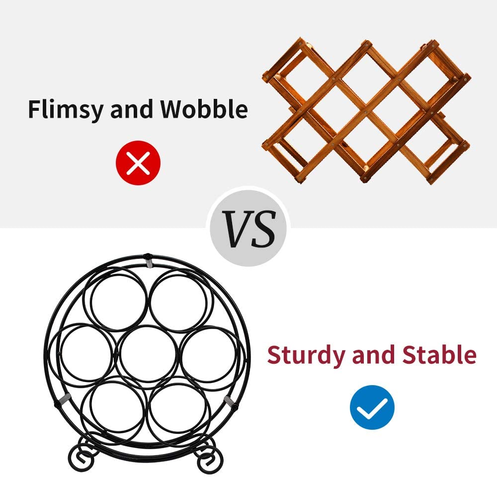 Wine Racks Countertop, 7 Bottles Wine Organizer Stand, Metal Free Standing Wine Storage Holder, Water Bottle Holder Stand-Black