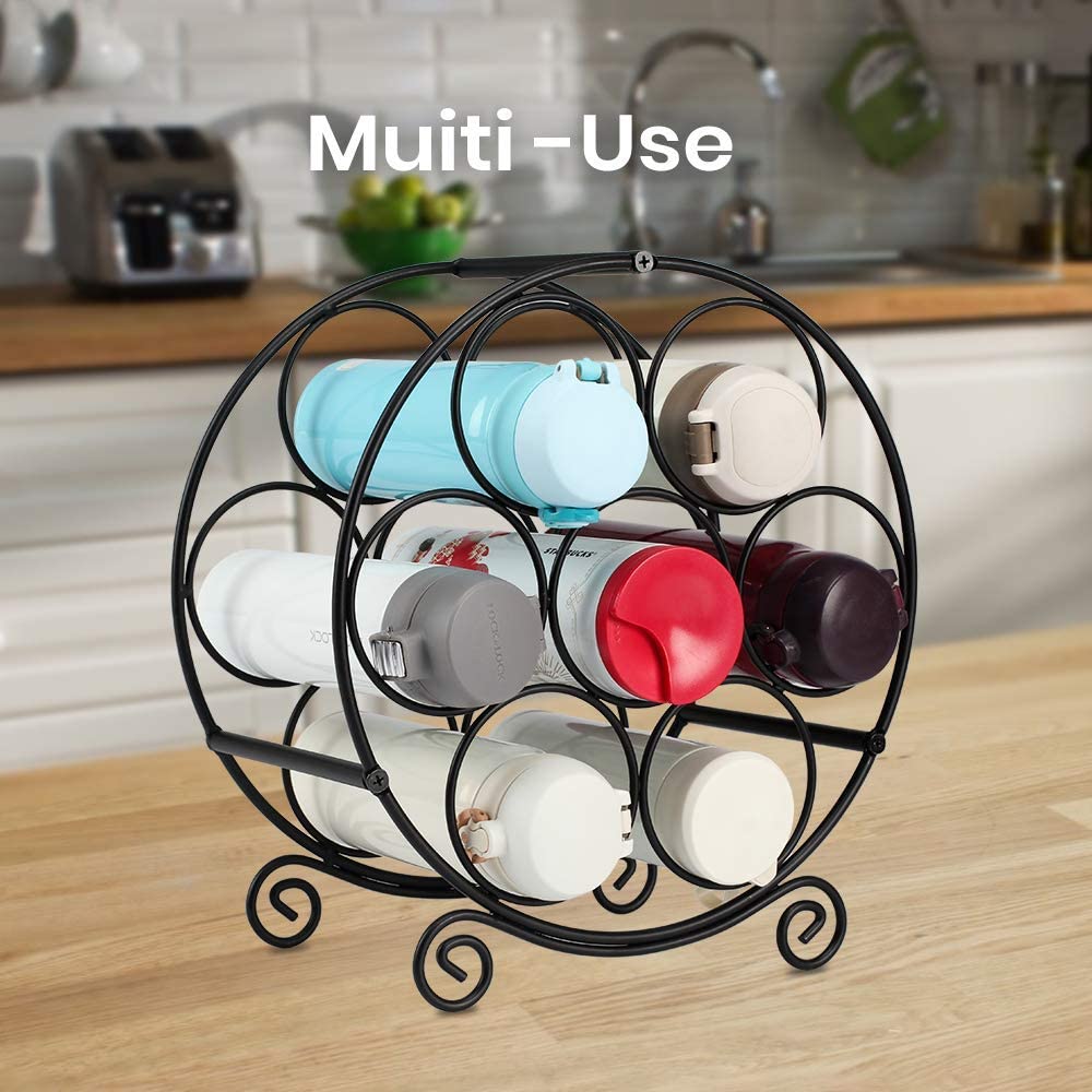 Wine Racks Countertop, 7 Bottles Wine Organizer Stand, Metal Free Standing Wine Storage Holder, Water Bottle Holder Stand-Black