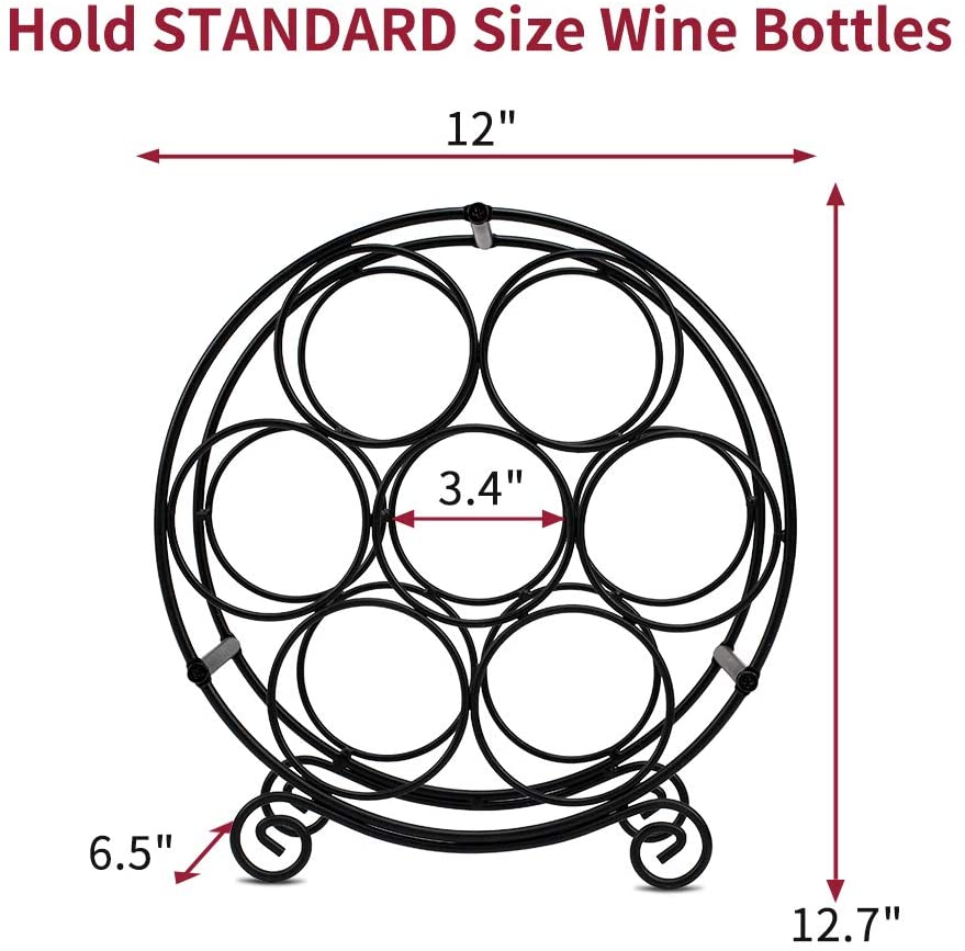 Wine Racks Countertop, 7 Bottles Wine Organizer Stand, Metal Free Standing Wine Storage Holder, Water Bottle Holder Stand-Black