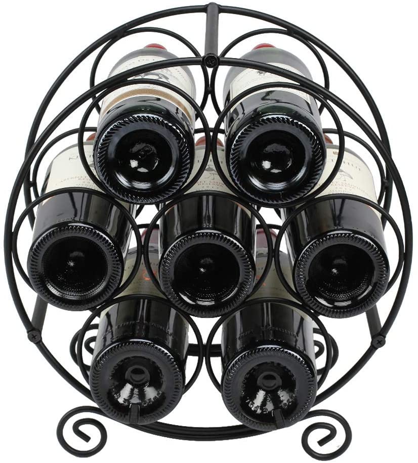 Wine Racks Countertop, 7 Bottles Wine Organizer Stand, Metal Free Standing Wine Storage Holder, Water Bottle Holder Stand-Black