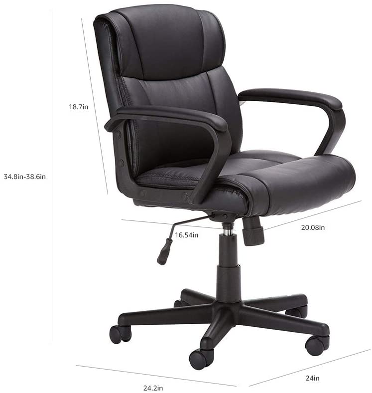 Ergonomic, Adjustable, Swivel Office Desk Chair with Armrest, Black Bonded Leather