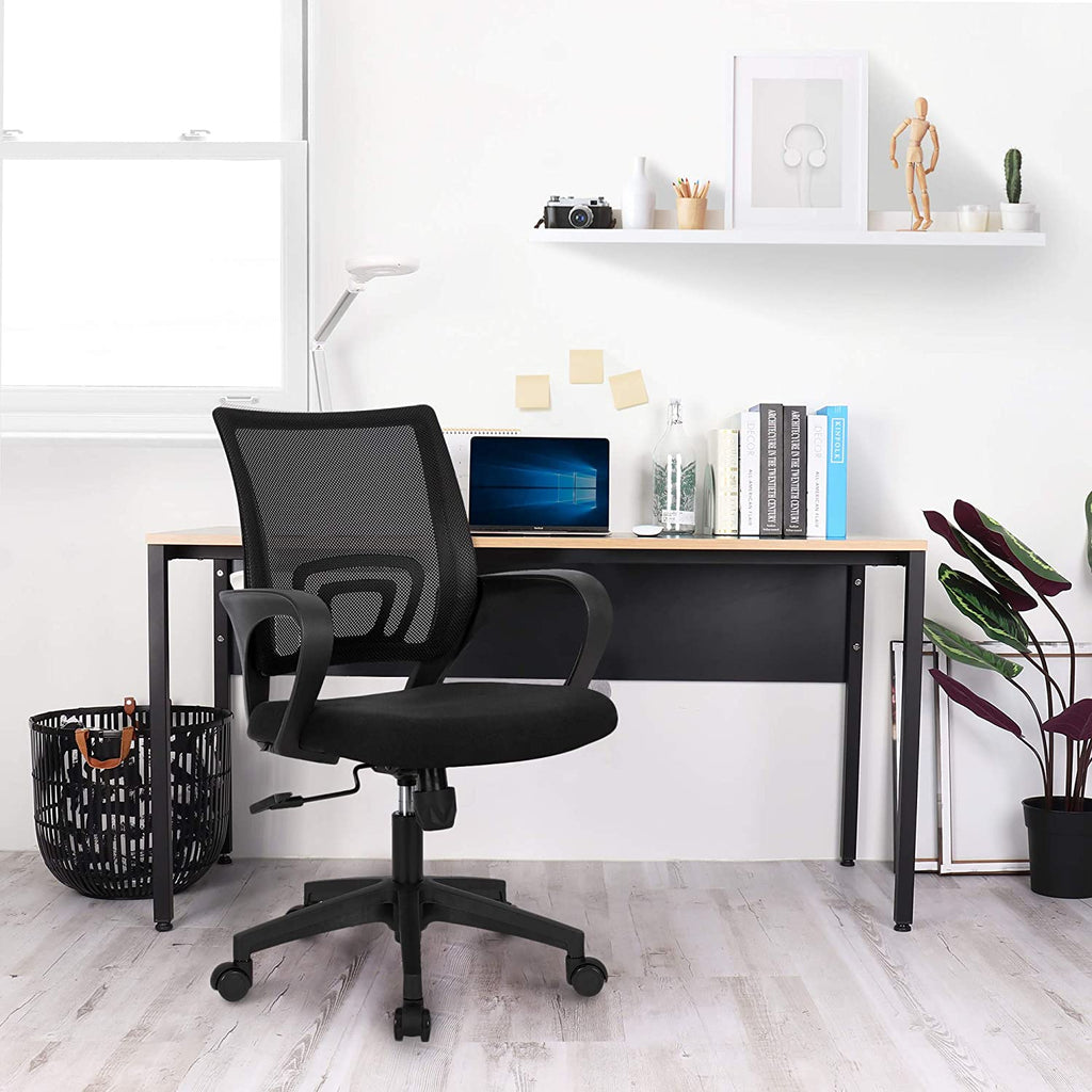 Office Chair Computer Desk Chair Gaming - Ergonomic Mid Back Cushion Lumbar Support with Wheels Comfortable Blue Mesh Racing Seat Adjustable Swivel Rolling Home Executive (Black)