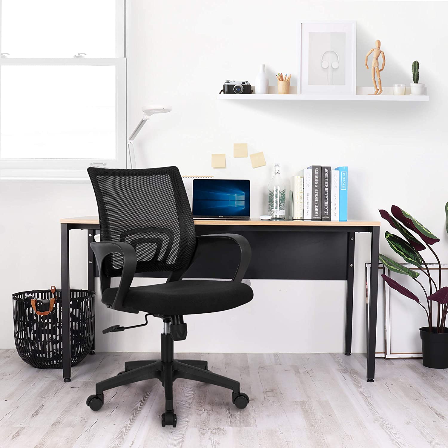 Office Chair Computer Desk Chair Gaming - Ergonomic Mid Back Cushion Lumbar Support with Wheels Comfortable Blue Mesh Racing Seat Adjustable Swivel Rolling Home Executive (Black)