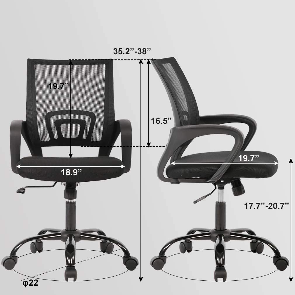 Home Office Chair Ergonomic Desk Chair Mesh Computer Chair with Lumbar Support Armrest Executive Rolling Swivel Adjustable Mid Back Task Chair for Women Adults, Black
