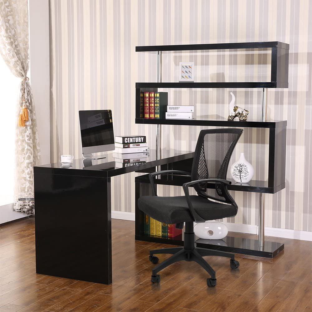 Office Mid Back Swivel Lumbar Support Desk, Computer Ergonomic Mesh Chair with Armrest (Black)
