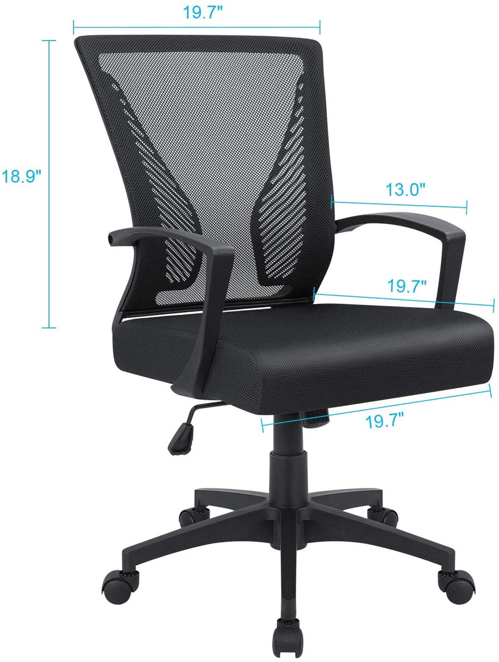 Office Mid Back Swivel Lumbar Support Desk, Computer Ergonomic Mesh Chair with Armrest (Black)