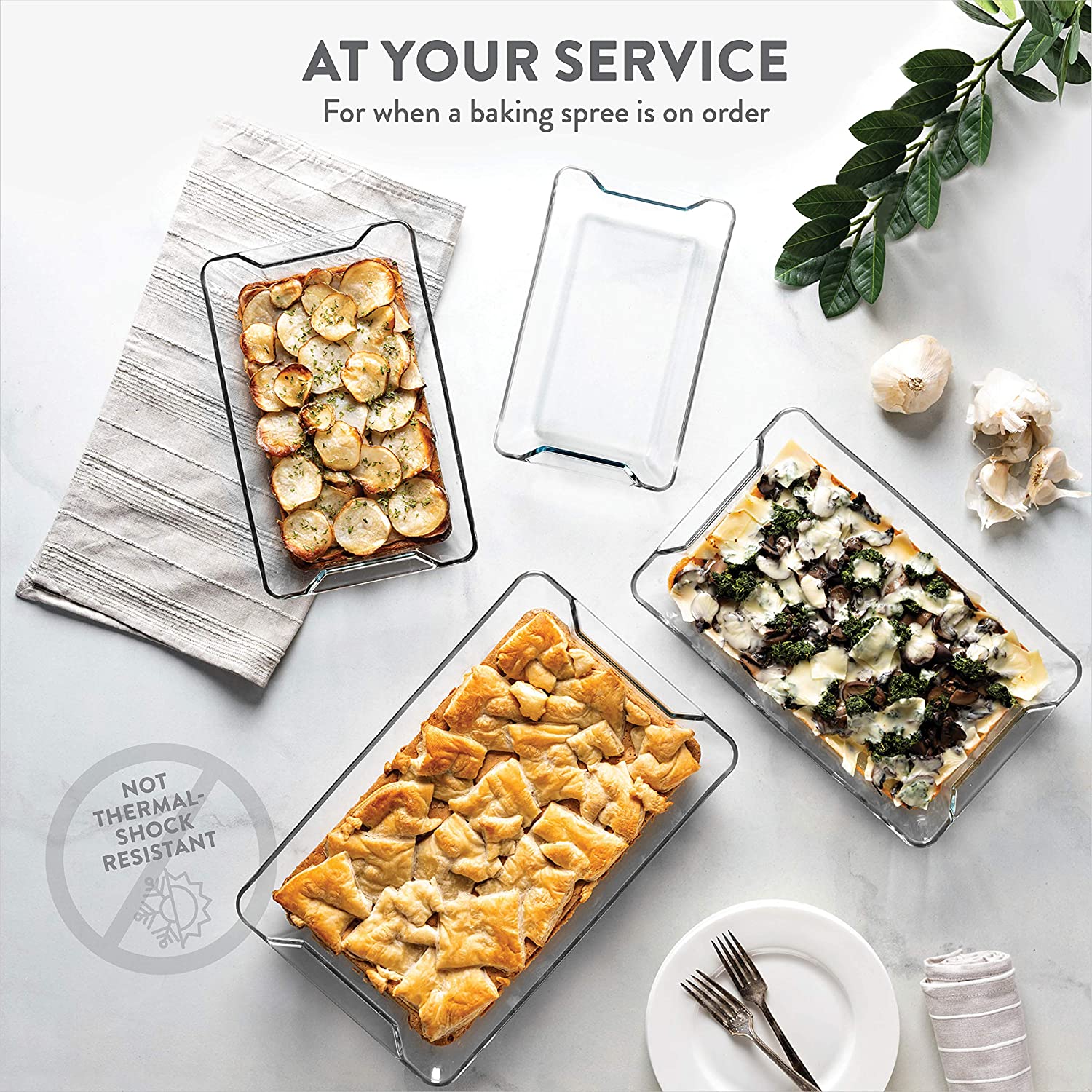 Superior Glass Casserole Dish Set - 4-Piece Rectangular Bakeware Set, Modern Unique Design Glass Baking-Dish Set - Grip Handles for Easy Carry from Hot Oven To Table, Nesting for Space-Saving Storage