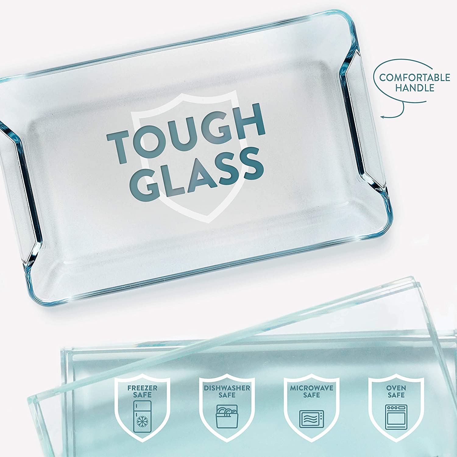 Superior Glass Casserole Dish Set - 4-Piece Rectangular Bakeware Set, Modern Unique Design Glass Baking-Dish Set - Grip Handles for Easy Carry from Hot Oven To Table, Nesting for Space-Saving Storage