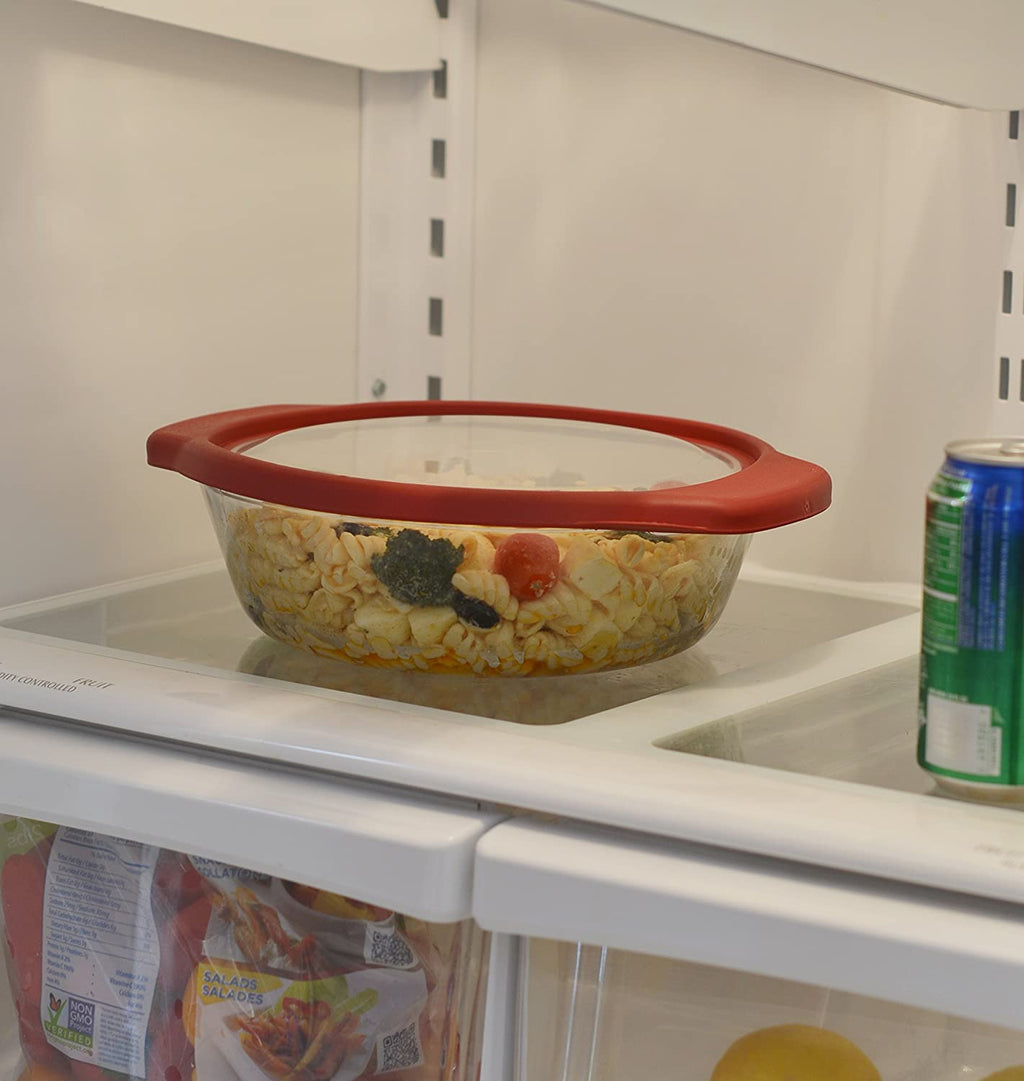 TrueFit Bakeware Glass Casserole Dish with Cover and Storage Lid, Cherry, 3-Piece Set