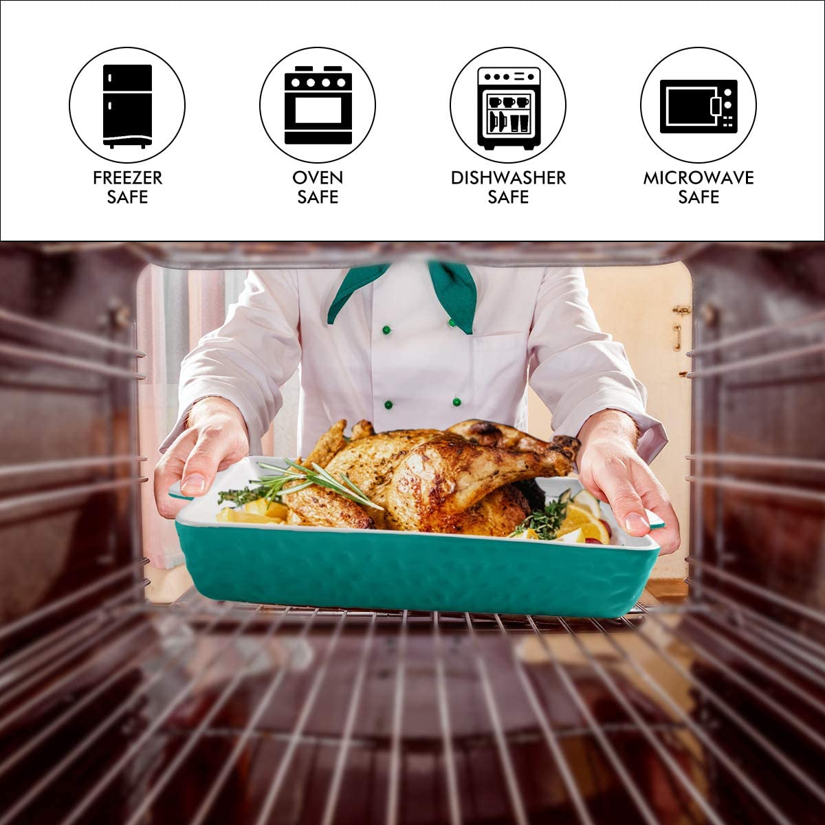 Bakeware Set, Ceramic Baking Dish, Rectangular Baking Pans Set, Casserole Dish for Cooking, Cake Dinner, Kitchen, Wrapping Upgrade, 12 x 8.5 Inches, 3-Piece (Cyan)