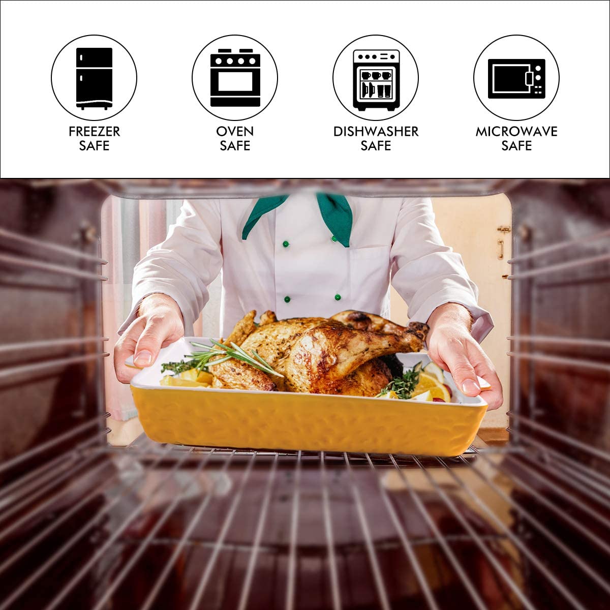 Bakeware Set, Ceramic Baking Dish, Rectangular Baking Pans Set, Casserole Dish for Cooking, Cake Dinner, Kitchen, Wrapping Upgrade, 12 x 8.5 Inches, 3-Piece (Yellow)
