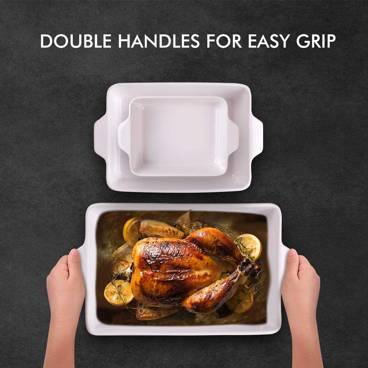 Bakeware Set, Ceramic Baking Dish, Rectangular Baking Pans Set, Casserole Dish for Cooking, Cake Dinner, Kitchen, Wrapping Upgrade, 12 x 8.5 Inches, 3-Piece (Yellow)
