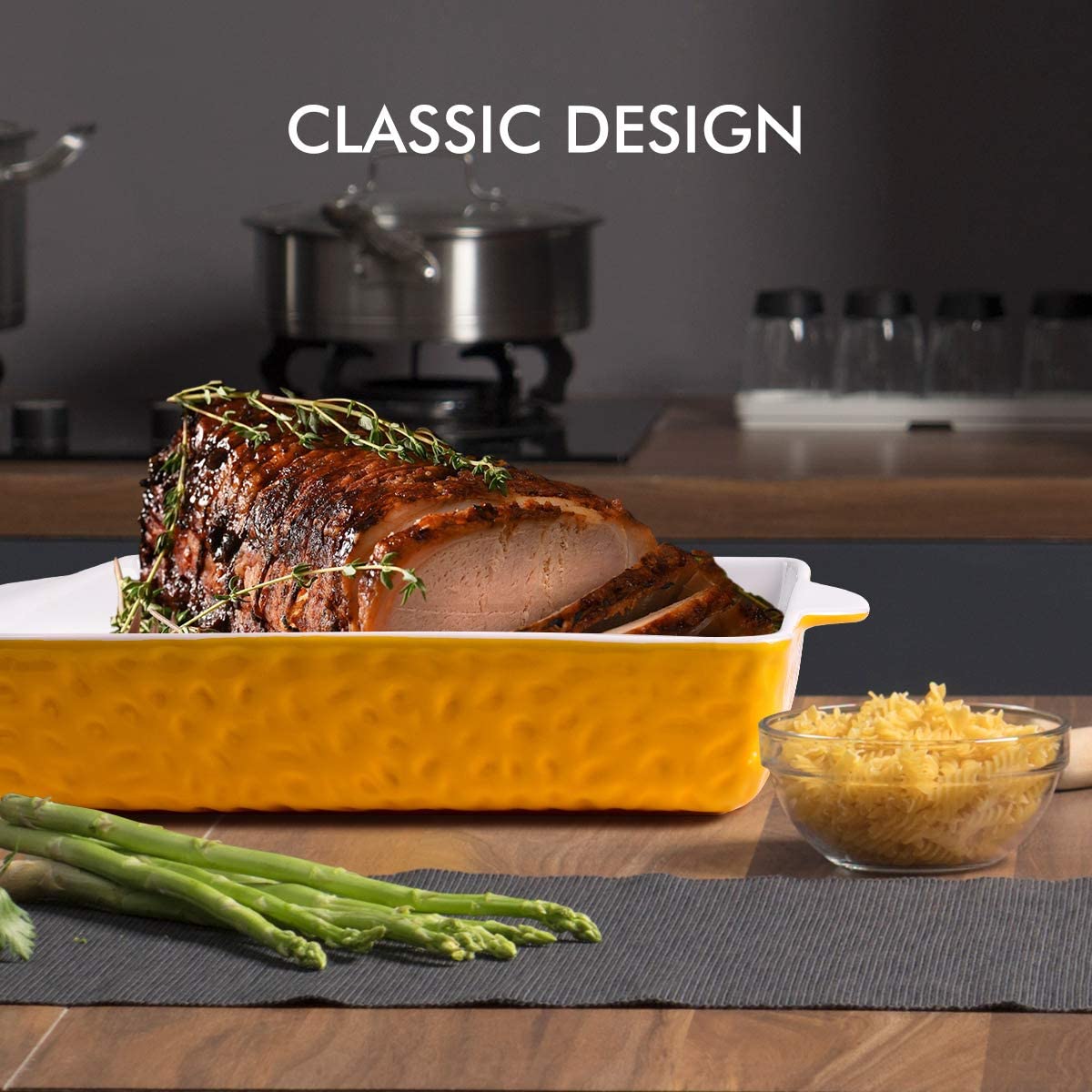 Bakeware Set, Ceramic Baking Dish, Rectangular Baking Pans Set, Casserole Dish for Cooking, Cake Dinner, Kitchen, Wrapping Upgrade, 12 x 8.5 Inches, 3-Piece (Yellow)
