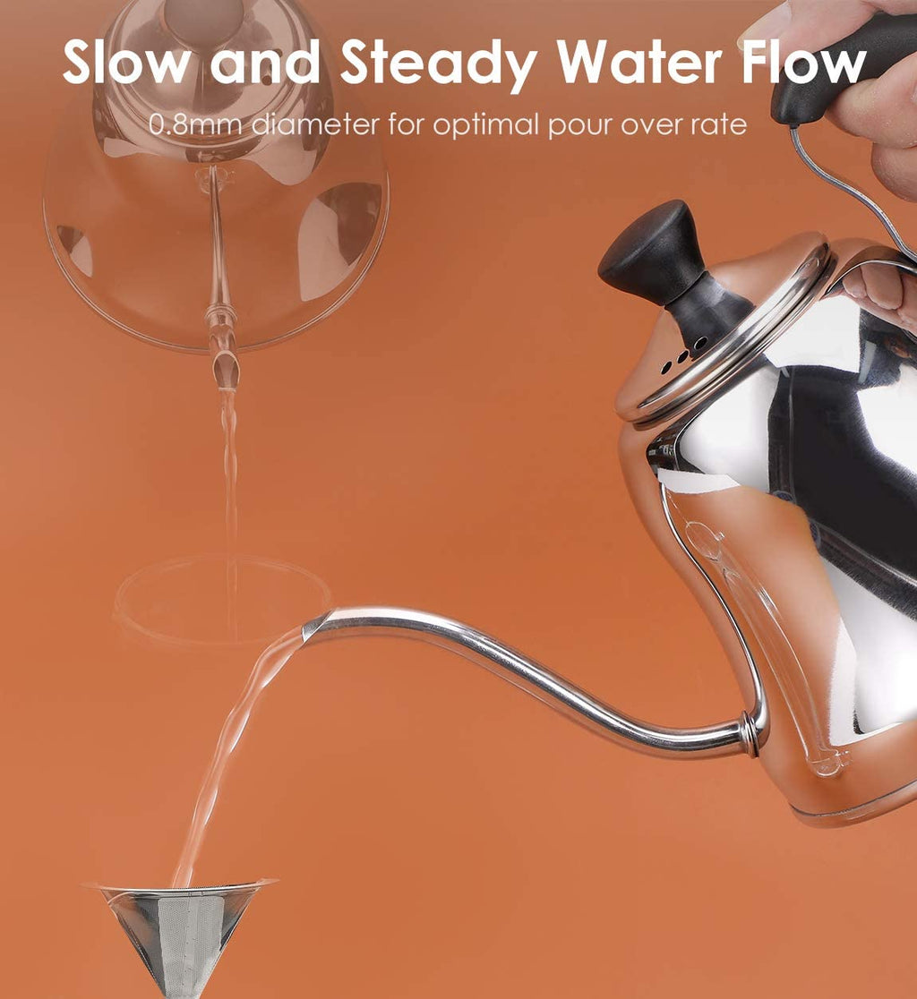 Tea Kettle for Stove Top Premium Gooseneck Kettle, Small Pour Over Coffee Kettle, Goose Neck Tea Pot Stovetop Teapot, Drip Hot Water Heater for Camping, Home & Kitchen, Stainless Steel, Silver