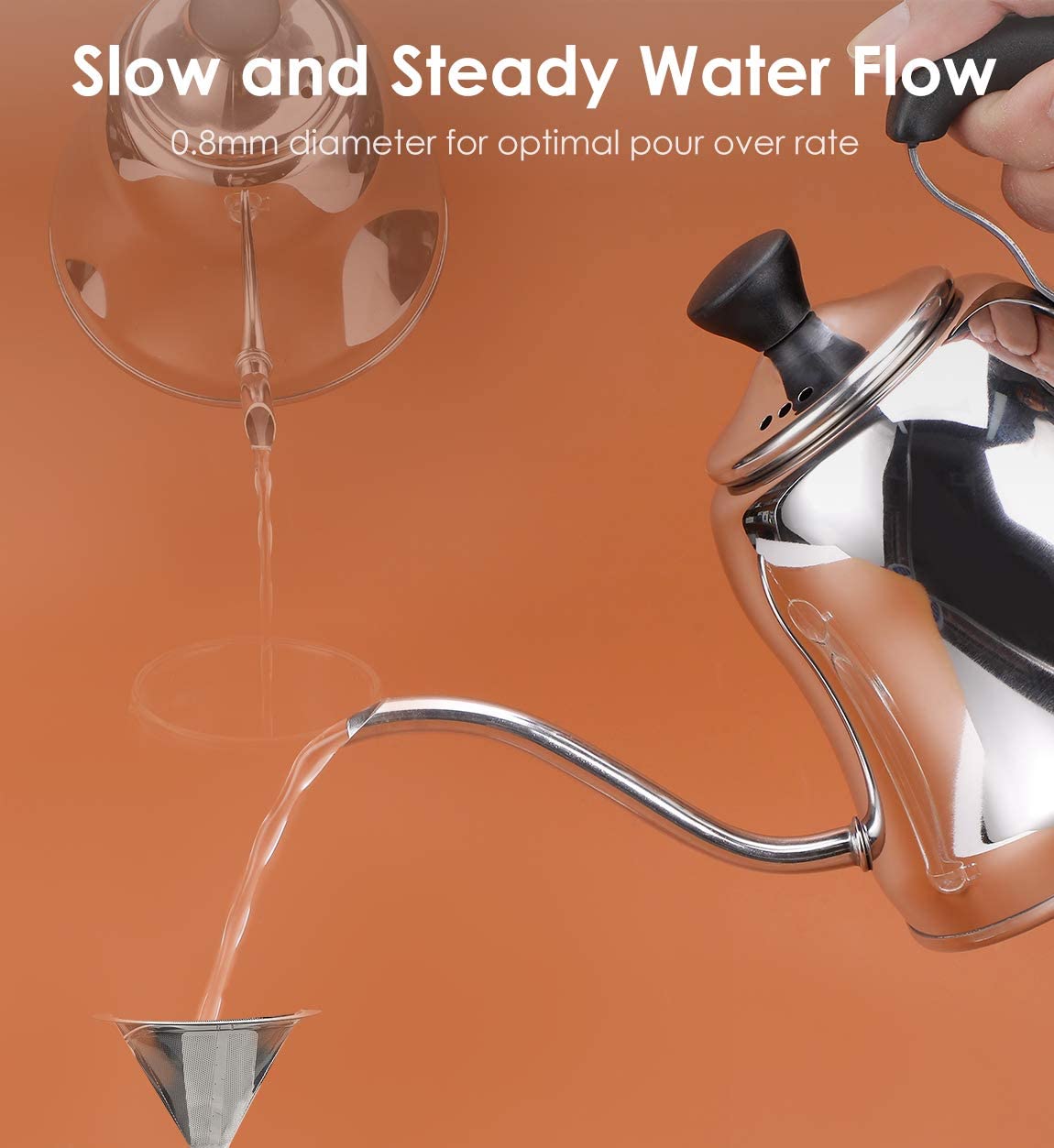 Tea Kettle for Stove Top Premium Gooseneck Kettle, Small Pour Over Coffee Kettle, Goose Neck Tea Pot Stovetop Teapot, Drip Hot Water Heater for Camping, Home & Kitchen, Stainless Steel, Silver