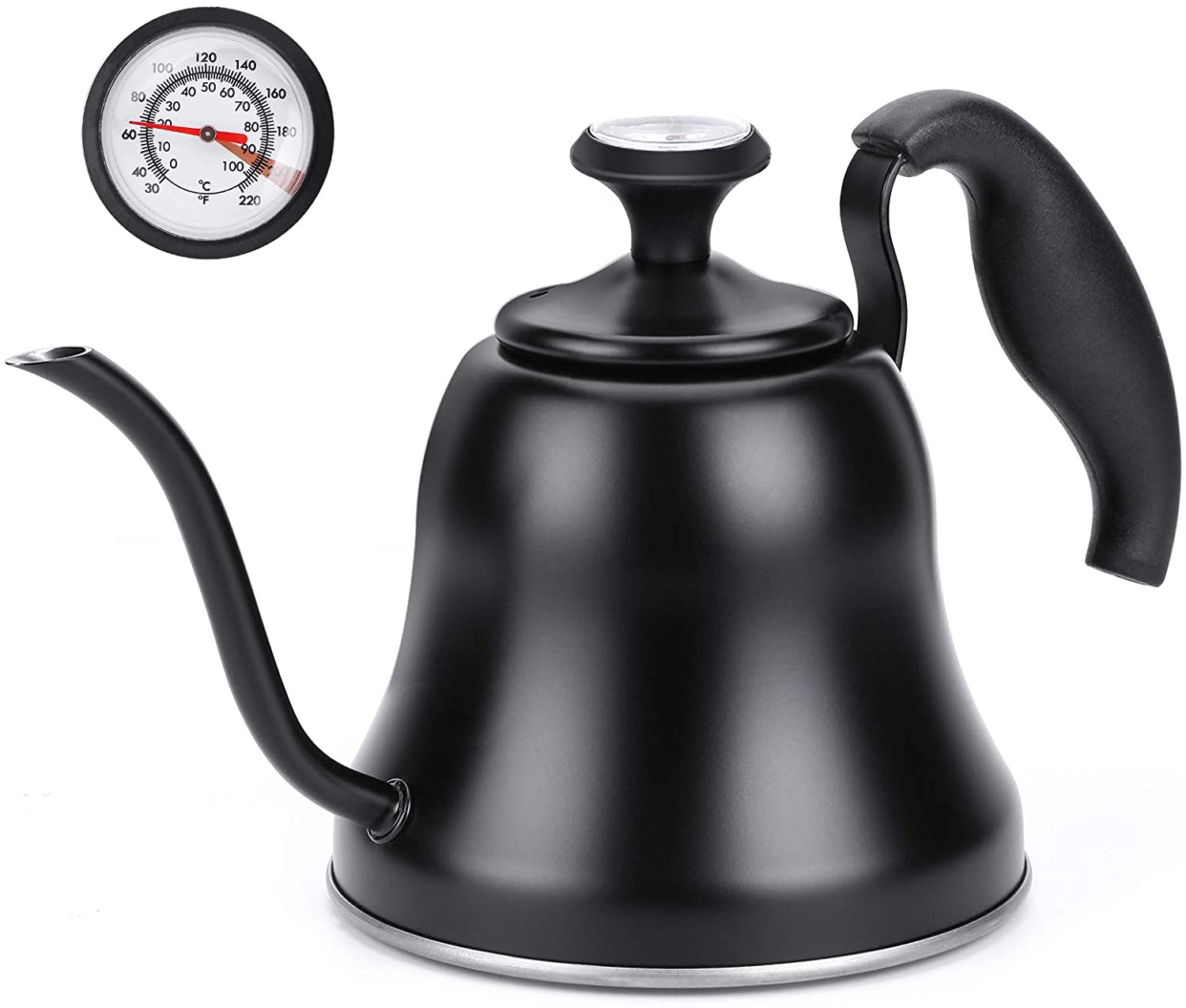 Tea Kettle with Thermometer for Stove Top Gooseneck Kettle, Small Pour Over Coffee Kettle, Goose Neck Tea Pot Stovetop Teapot, Hot Water Heater Boiler for Camping, Home & Kitchen, Matte Black