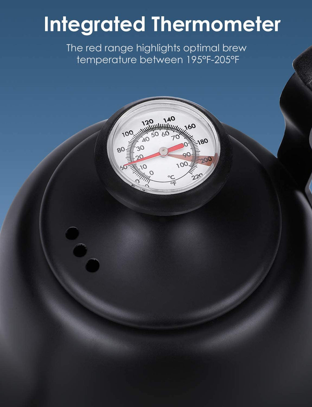 Tea Kettle with Thermometer for Stove Top Gooseneck Kettle, Small Pour Over Coffee Kettle, Goose Neck Tea Pot Stovetop Teapot, Hot Water Heater Boiler for Camping, Home & Kitchen, Matte Black