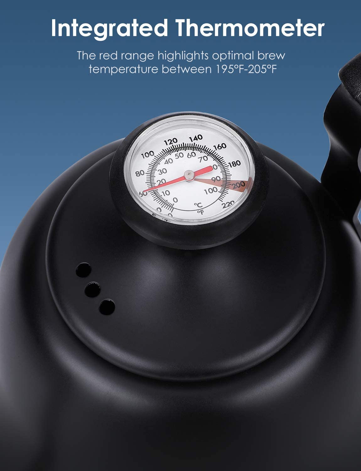 Tea Kettle with Thermometer for Stove Top Gooseneck Kettle, Small Pour Over Coffee Kettle, Goose Neck Tea Pot Stovetop Teapot, Hot Water Heater Boiler for Camping, Home & Kitchen, Matte Black