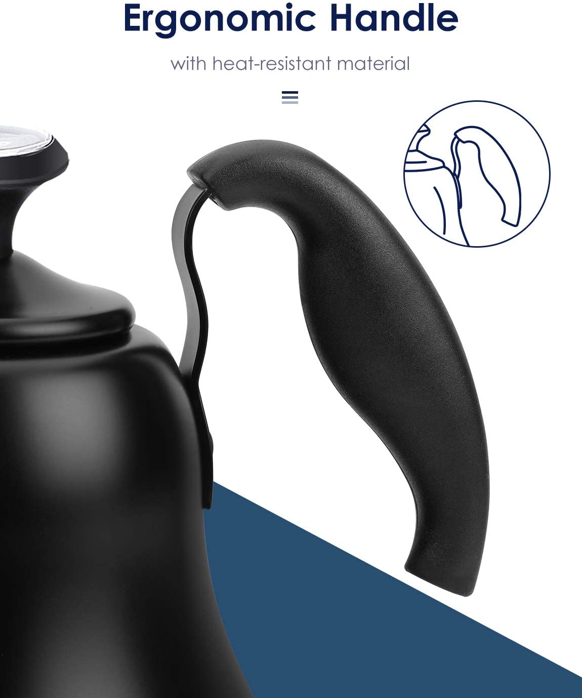 Tea Kettle with Thermometer for Stove Top Gooseneck Kettle, Small Pour Over Coffee Kettle, Goose Neck Tea Pot Stovetop Teapot, Hot Water Heater Boiler for Camping, Home & Kitchen, Matte Black