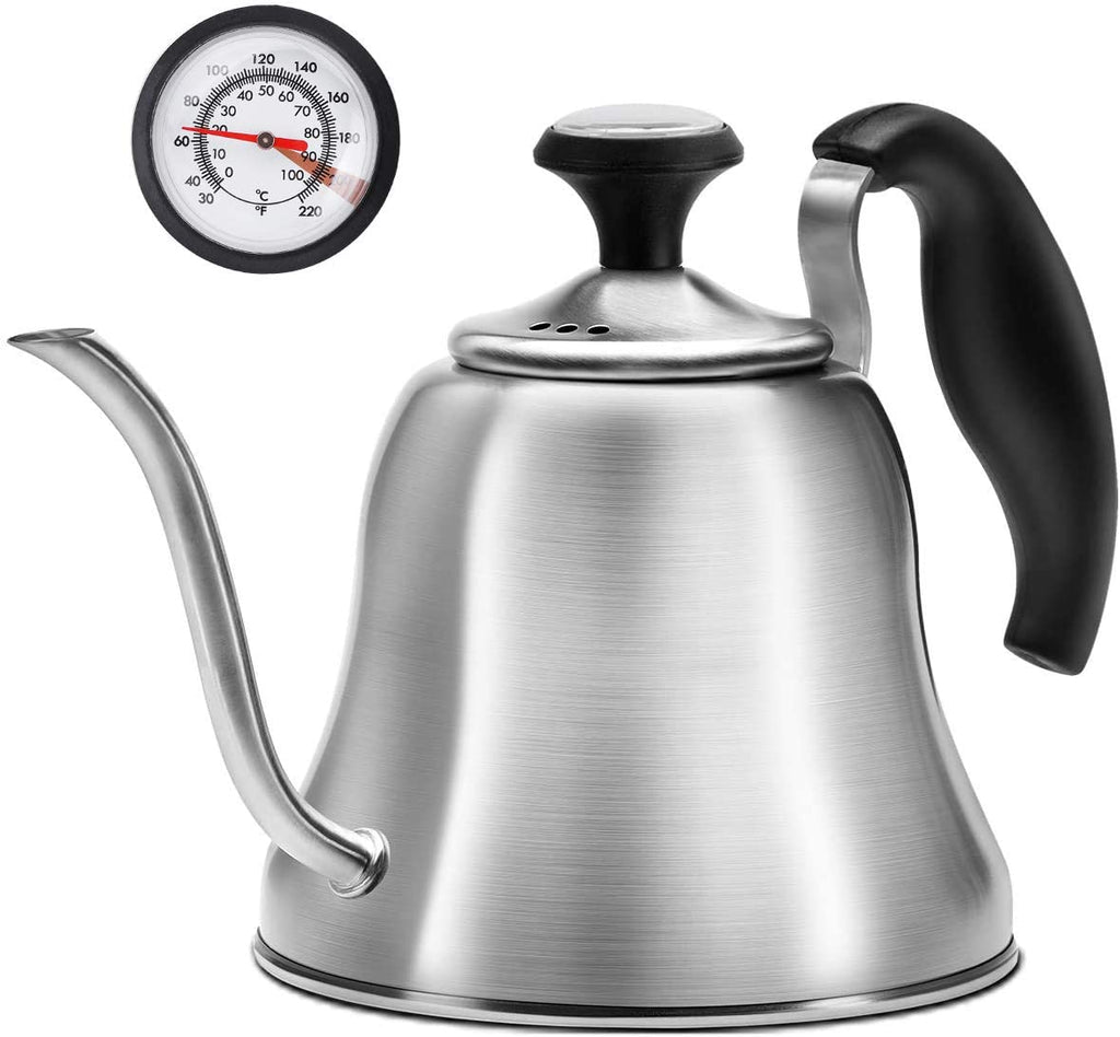 Tea Kettle with Thermometer for Stove Top Gooseneck Kettle, Small Pour Over Coffee Kettle, Goose Neck Tea Pot Stovetop Teapot, Hot Water Heater for Camping, Home & Kitchen, Stainless Steel