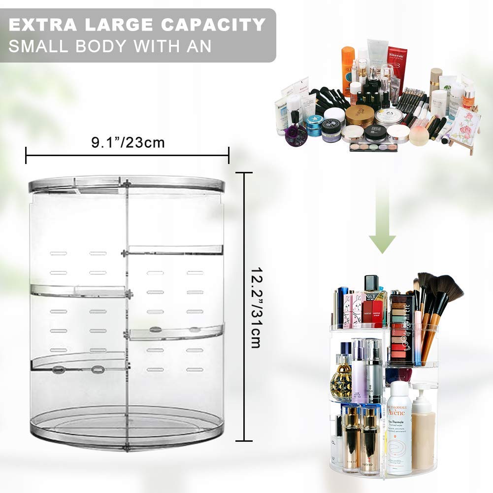 360 Spinning Makeup Organizer, Lazy Susan Rack Cosmetic Carousel Storage Shelf, Great for Countertop and Bathroom, Clear