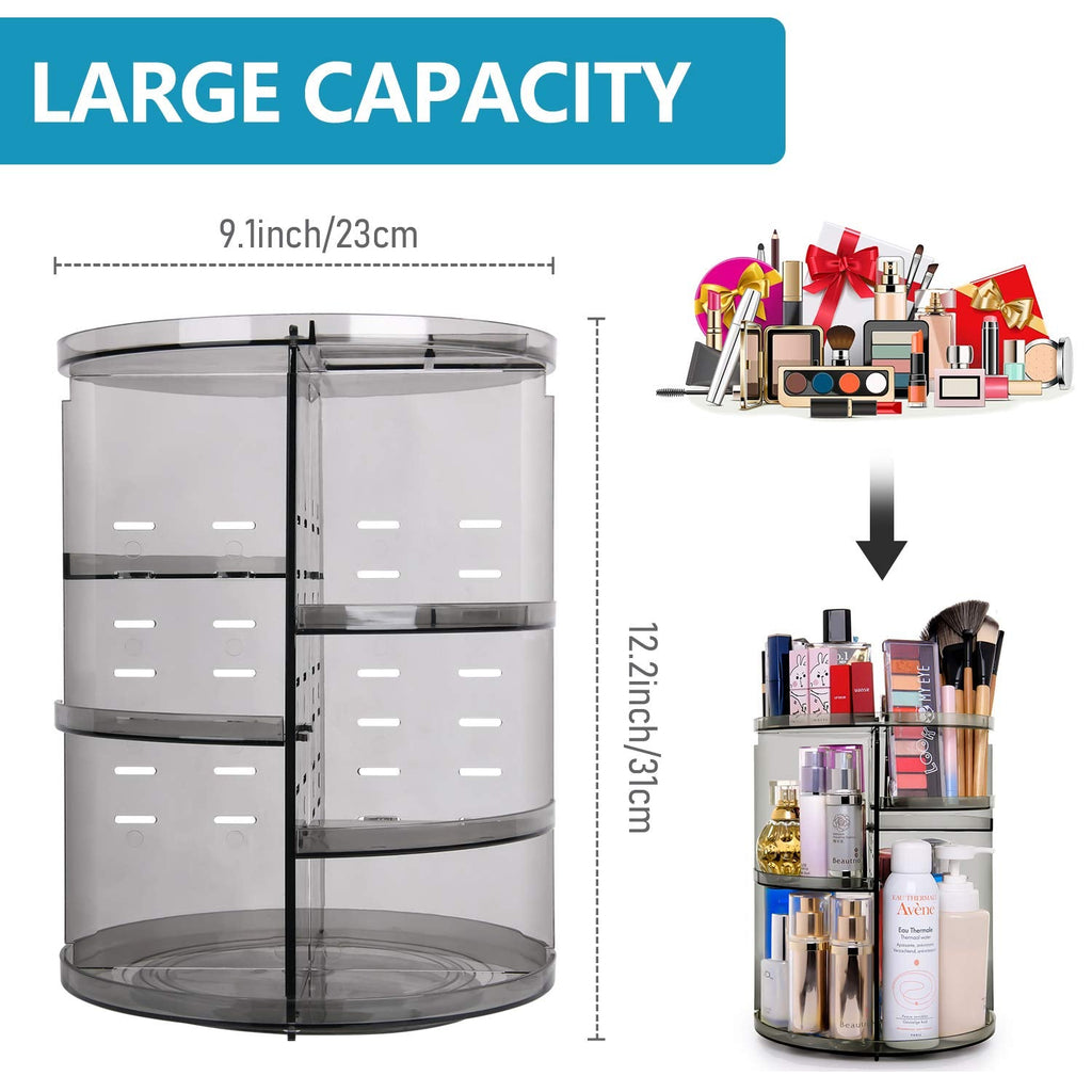 360 Degree Rotation Makeup Organizer Gray, Lazy Susan Cosmetics Storage Shelf Makeup Carousel Rotating Display Rack, Great for Countertop Bathroom Counter