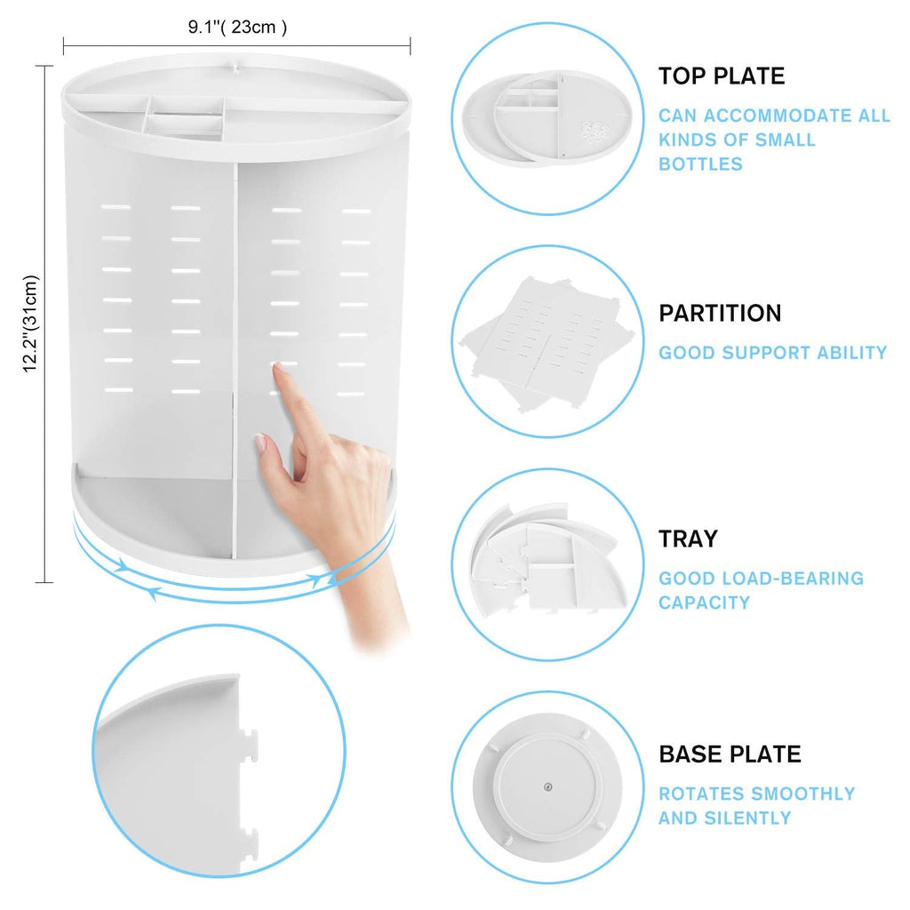 360 Makeup Organizer, DIY Detachable Spinning Cosmetic Makeup Caddy Storage DIsplay Bag Case Large Capacity Makeup Box Acrylic Vanity Organizer Box, Great for Countertop and Bathroom, White