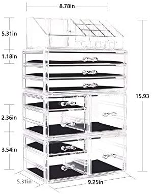 Makeup Organizer 4 Pieces Acrylic Jewelry and Cosmetic Storage Display Boxes with 9 Drawers