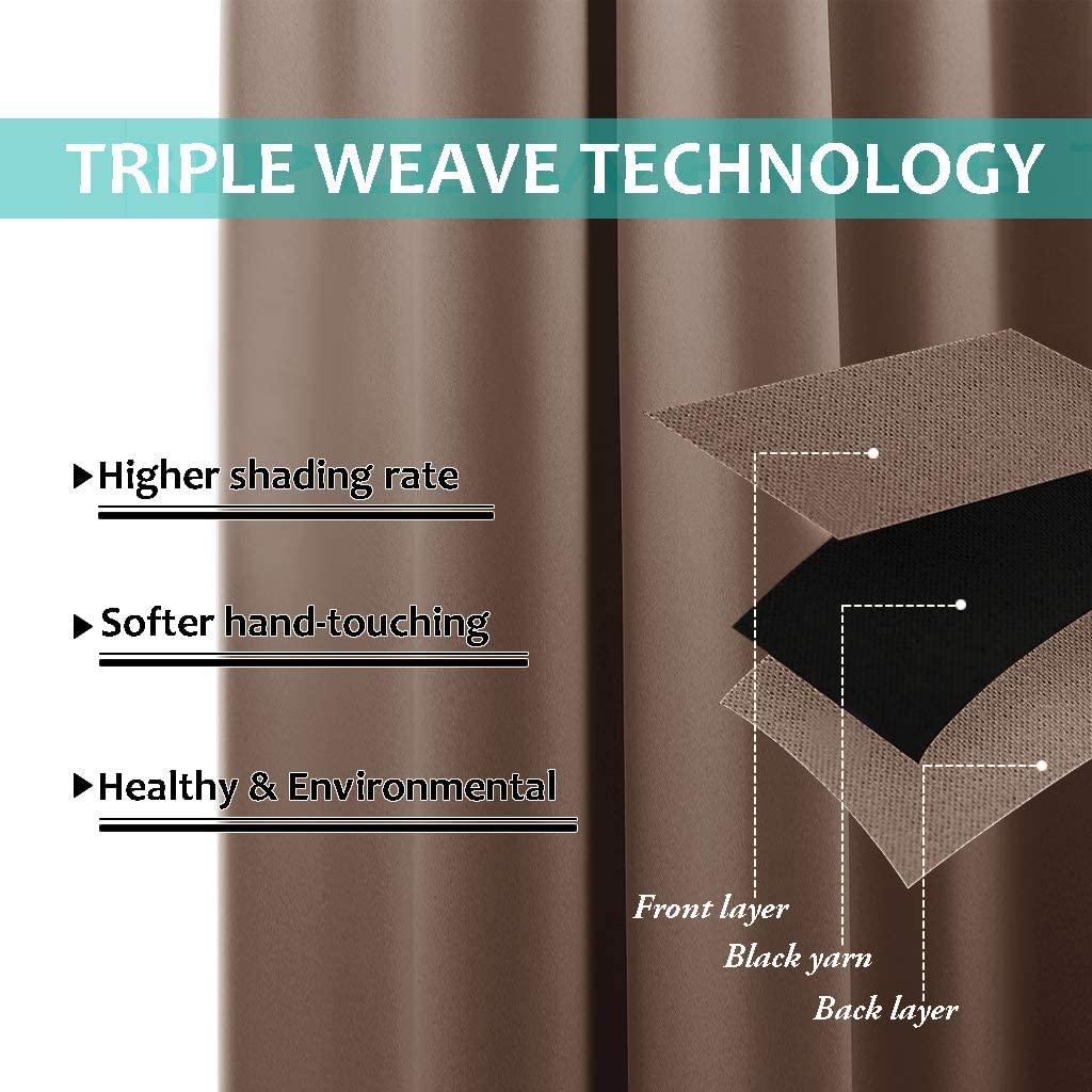 Bedroom Full Blackout Curtain Panels, Super Thick Insulated Grommet Drapes, Double-Layer Blackout Draperies with Black Liner for Small Window Set of 2 Panels Cappuccino