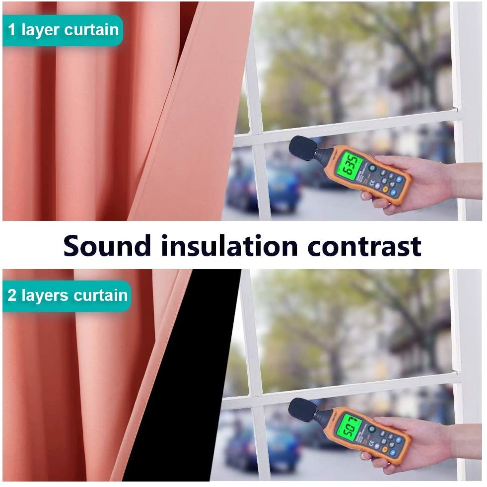Bedroom Full Blackout Curtain Panels, Super Thick Insulated Grommet Drapes, Double-Layer Blackout Draperies with Black Liner for Small Window Set of 2 Panels Coral