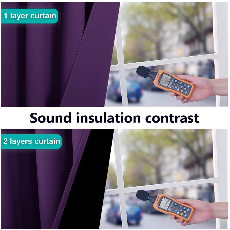 Bedroom Full Blackout Curtain Panels, Super Thick Insulated Grommet Drapes, Double-Layer Blackout Draperies with Black Liner for Small Window Set of 2 Panels Royal Purple